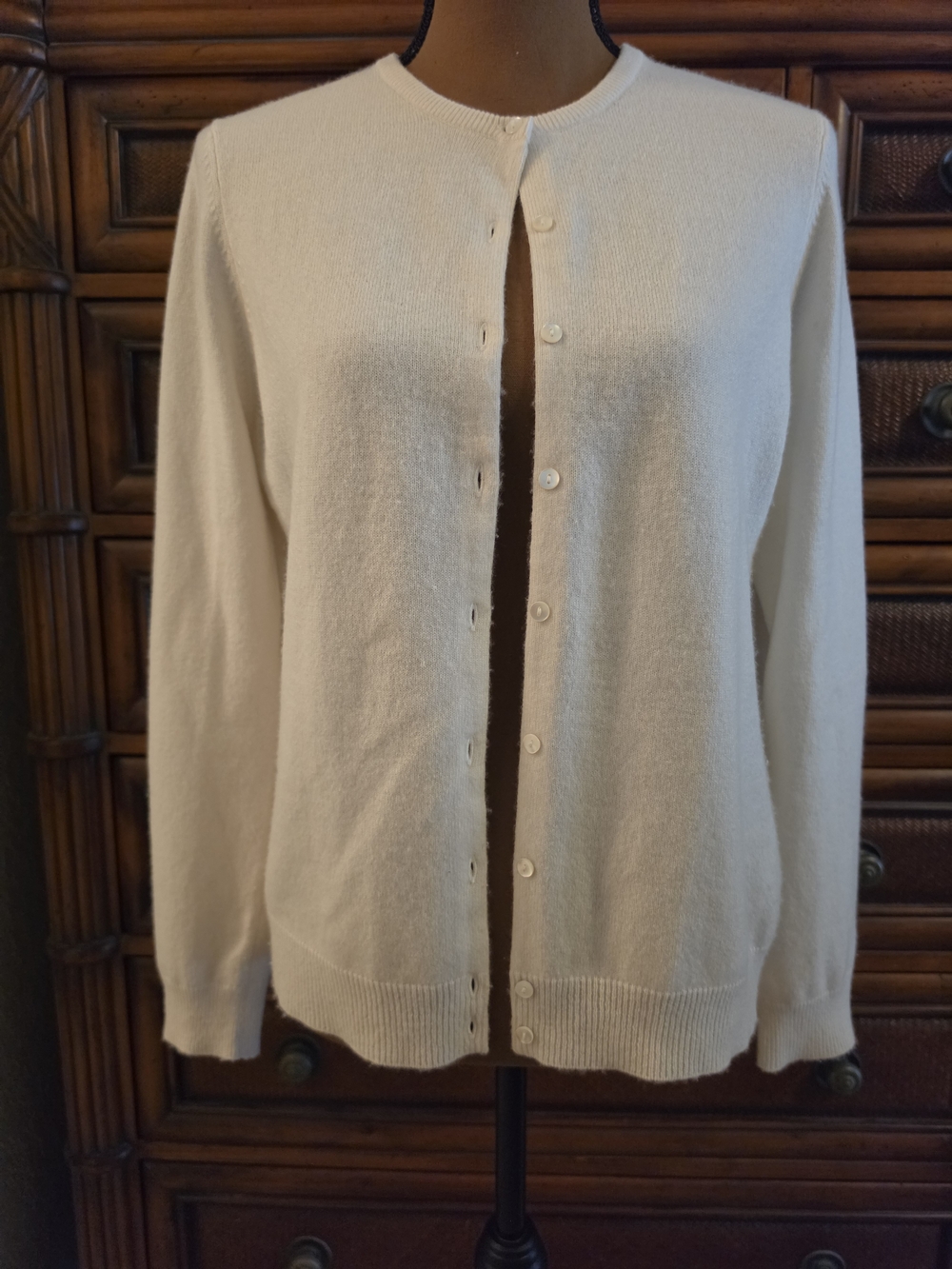 Charter Club 2-Ply Cashmere Cardigan Cream Off White Ivory Quiet Luxury Medium